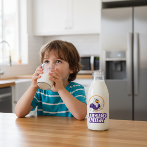 Kid drinking brand milk